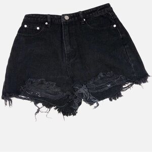 Missguided Distressed Black Shorts Size 4 High Rise Cut Off Jean Denim Grunge